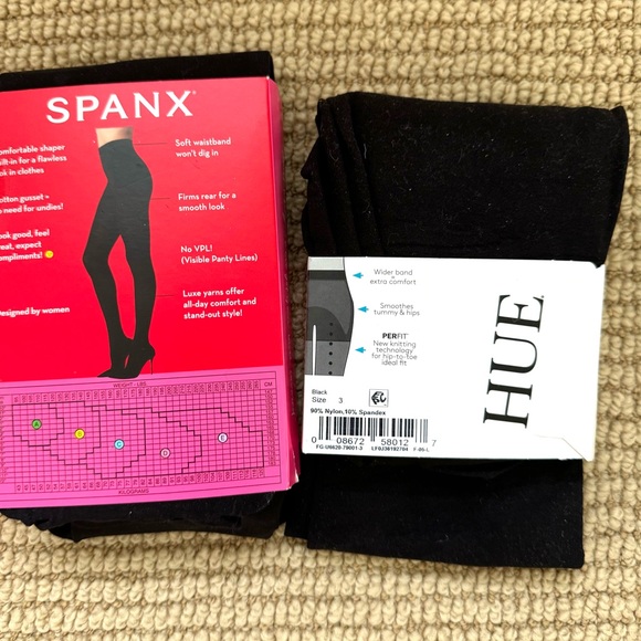 NIB - 2 pr black tights - SPANX and Hue - 1 pr each- BLACK Sz L (12/14) - Picture 4 of 6